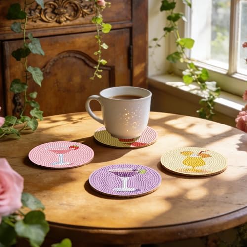Leatrice 8PCS Diamond Art Coasters Set Diamond Painting Kits for Adults