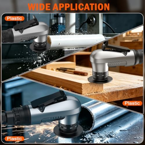 Pneumatic Chamfer Tool, 45 degree tile chamfering tool with 8 C-Angle & 6 R-Angle Blades & 6 durable bearings, Upgrade, Mini Air Chamfer Tool with 1/4 Inch Air Inlet for Metal and Wood-Silver