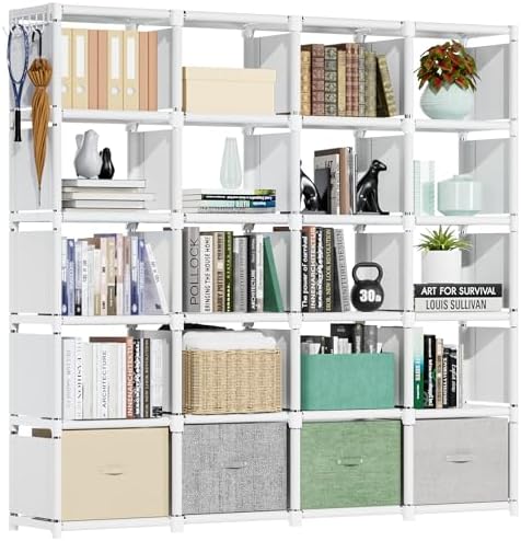 Mavivegue 20 Cube Book Shelf, Storage Organizer, Large DIY Bookcase, Metal Cube Bookshelf, Cubbies Closet Storage Organizer Shelves for Bedroom,Living Room,Home,Office