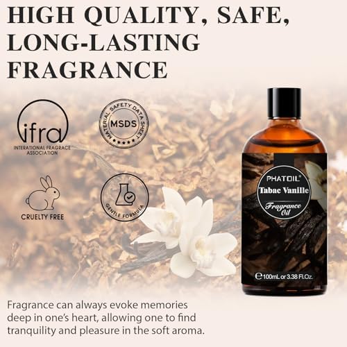 PHATOIL Tabac Vanille Fragrance Oil for Diffuser Aromatherapy 3.38FL.OZ | Long Lasting Scented Oils For Humidifier, Air Freshener, DIY Soap Candle, Scent Project Making, Aroma Oil for Home Freshening