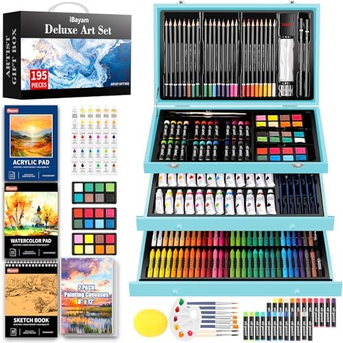 iBayam 195PCS Art Supplies Kit, Sketch Book, Acrylic Pad, Watercolor Pad