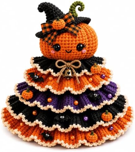 Halloween Crochet Tabletop Decor DIY Kit, Crochet Animal Halloween Tree DIY Craft Kit with Pumpkin Cow Character, Handmade Creative Holiday Craft Set for Adults, Gift for Craft Lovers，Pumpkin