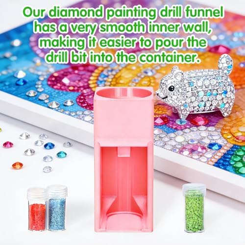 Diamond Painting Organizer - Drill Funnel for Round Containers, Portable Art Funnel for Easy Transfer, Accessories (Pink)