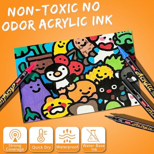 6 Pc White Acrylic Paint Pens Markers, Dual Tips Waterproof Paint Markers