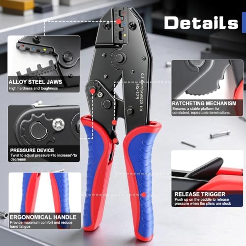smseace Wire Crimping Tool for Heat Shrink Wire Connectors 22-10AWG Professional Ratcheting Terminal Crimper