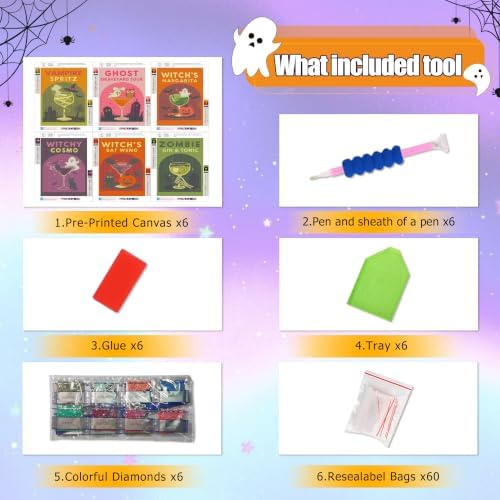 Vesmiral 6 Pack Halloween Diamond Art Kits for Adults 10x12inch
