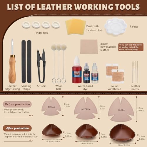 CBHGFEA Leather Crafting Kit, Vegetable Tanned Leather Tray Kit (S, M, L)