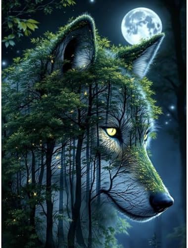 Yezavesu Wolf Diamond Art Kits for Adults Beginners 12x16 Inch | Wolf Forest Diamond Painting Kit, DIY 5D Full Round Drill Gem Art, Stress Relief Craft Kits, Home Wall Decor Gift