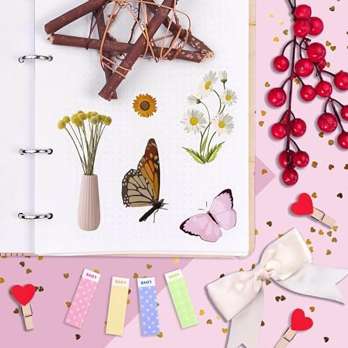Transparent Flower and Butterfly Stickers for Scrapbooking, Journaling - Vintage Clear Floral Stickers - Waterproof Vinyl Nature and Aesthetic Decals, Gifts for Women & Men