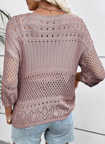 EVALESS Crochet Tops for Women Hollow Out Knit Sweaters