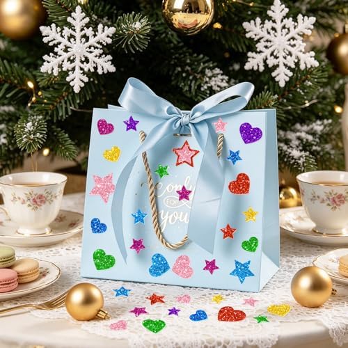 1000 PCS Glitter Foam Stickers, Foam Heart and Star Stickers, 8 Colors