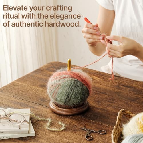 Rovarahoom Walnut Wooden Yarn Holder for Crocheting, Yarn Spinner Stand with Rotating Mechanism, Crochet Holder for Knitting Lovers Mom Craft Enthusiasts Great Gift - Single Spindle
