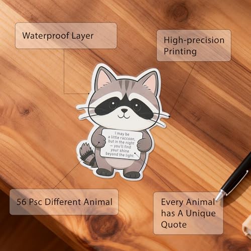56 Pcs Emotional Support Animals Stickers, Motivational Waterproof Sticker, Cute Inspirational Buddies for Water Bottles, Laptops, Phones, Planners & Gifts