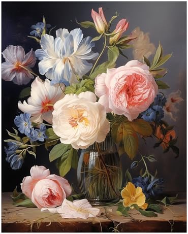 Reivworl Flowers Paint by Numbers Kit for Adults, Flowers Paint by Number for Adults, Adult Paint by Number Kits for Gifts and Home Wall Decor 16x20 Inch