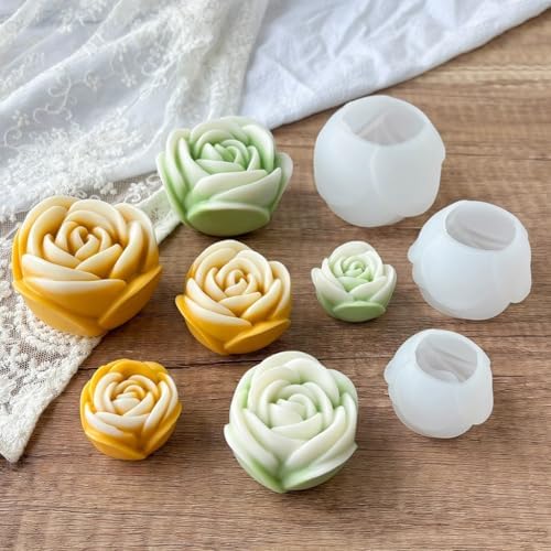 Konrisa 3 Size Rose Candle Making Molds, Flower Resin Molds, Silicone Molds for Epoxy Resin Craft,Candle Making, Cake Molds