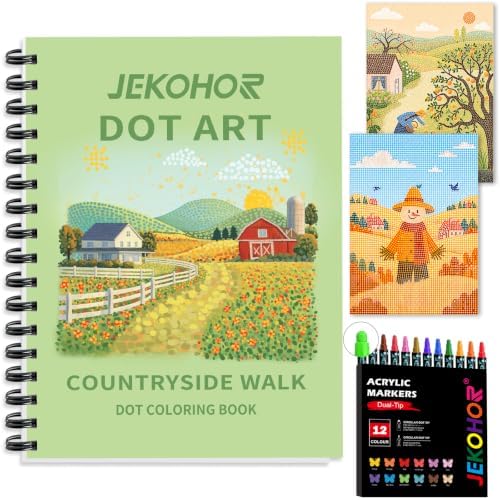 Adult Coloring Book with 30 Patterns,Fall Dot Art-12 Acrylic Markers