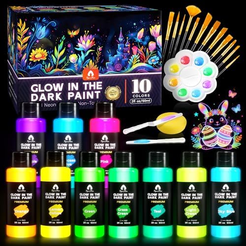 26 Pcs Glow in the Dark Acrylic Paint Set, 10 Colors (2oz/60ml)