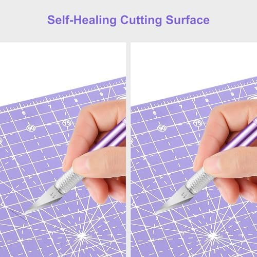 Headley Tools 12"x12" Rotating Cutting Mat, Self Healing Mat with 360-Degree Rotation & Anti-Slip Base, Sewing Board Cutting Mat Perfect for Fabric Quilting Leather Hobby Project, Purple
