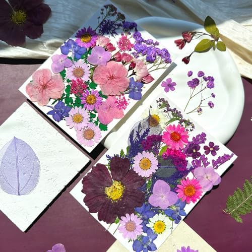 MIKIYA 54Pcs Purple Pressed Dried Flowers for Resin, Real Natural Bulk Assorted Dry Floral Leaves for DIY Art Crafts, Epoxy Molds, Jewelry, Soap, Candle Making, Nails Decors