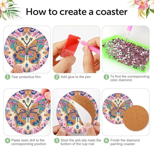 8 Pcs Diamond Art Coaster Kit for Adult with Holder, Diamond Coasters 4x4in