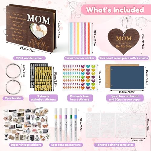 CY2SIDE Mom Memorial Gifts Photo Album – 110PCS In Loving Memory of Mom Wooden Scrapbook Kit Sympathy Gift for Loss of Mother, Bereavement Keepsake Grief Journal for Mother’s Day & Grieving Family
