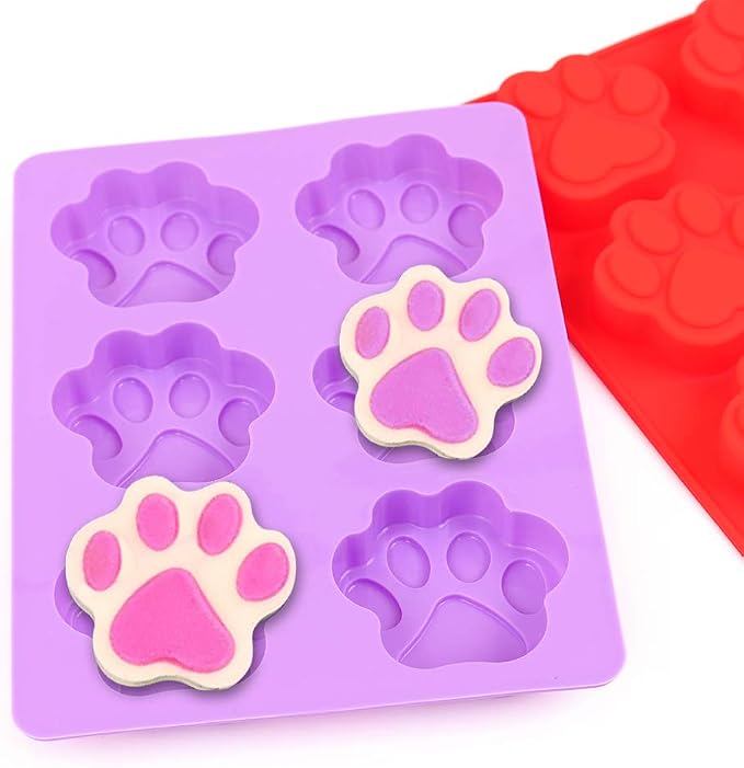 Puppy Dog Paw Silicone Molds, Food Grade, for Chocolate, Candy, Pudding, Jelly, Dog Treats. 4 Pcs
