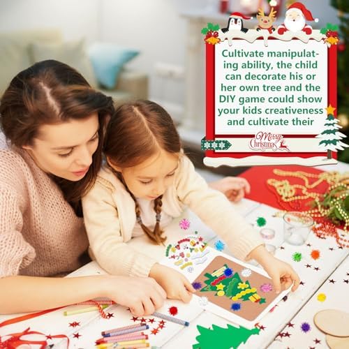 Whaline 420 Pcs Christmas Card Making Craft Kit with Xmas Tree Pom Pom Stickers & Envelopes Handmade Invitation Greeting Card Supplies for Holiday DIY Crafts Party Decor