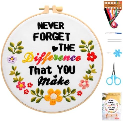 Haootadiy Beginner Embroidery Kit for Adults, Easy Cross Stitch Kit for Beginners and Adults, Full Embroidery Hoop Kit with Needles and Thread Included (Pattern 2)