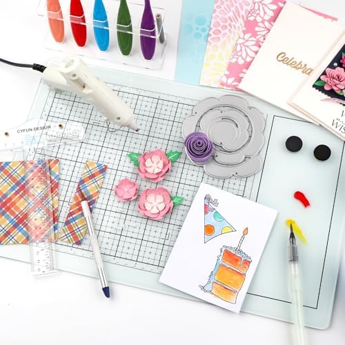 Magnetic Glass Craft Mat, 15.75x10.24inch Heat Resistant GlassMedia Cutting Mat, Magnetic Glass Board W/Magnets, TemperedGlass Crafting Surface for Cutting, Stamping,Paint Mixing,Scrapbooking (White)