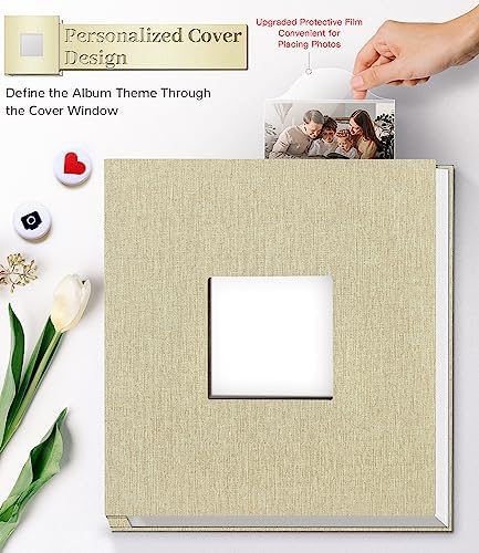 Artfeel Photo Album Self Adhesive Scrapbook Album for 3x5 4x6 5x7 8x10 Pictures,60 Pages Linen Cover with Display Window DIY Photo Book,Ideal Gifts for Family Travel Wedding Baby