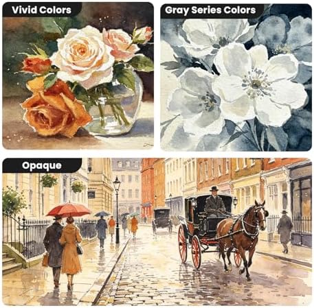 ARTME Watercolor Paint Set, 24 Colors Professional Semi-Moist Watercolor Paint, Gray Colors Opaque Watercolors Painting Supplies for Artists & Beginners, Suitable for Illustration, Landscape & Sketching
