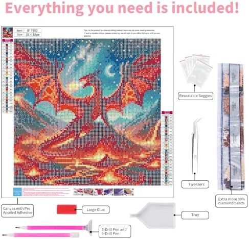 Diamond Art Kits for Adults, 5D Dragon Diamond Painting Kit, 14x14 Inch