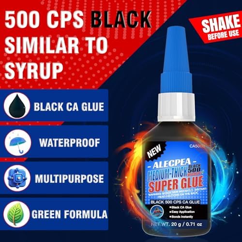 ALECPEA 20g Black CA Glue, Medium 500CPS Cyanoacrylate Super Glue