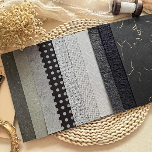 30 Sheets A5 Black & Gray Textured Scrapbook Paper & Mesh Fabric