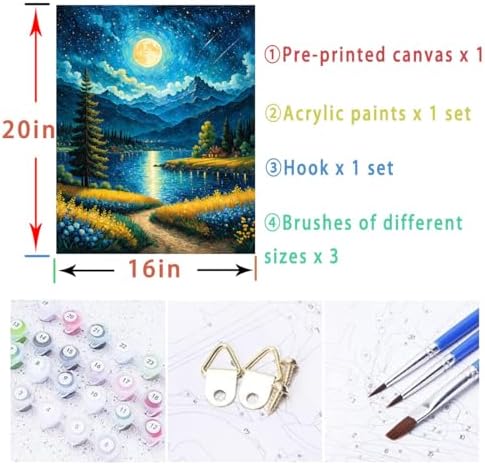 Lovepefe Moon Paint By Numbers Kit for Adults Beginner Forest Adult Paint By Number Kits On Canvas Adults Kits DIY Lake Flowers Oil Painting Kits for Gift Home Wall Decor 16x20 Inch