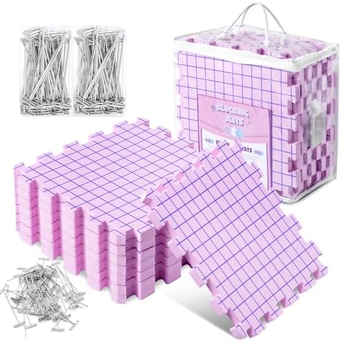 Opstin Knitting Blocking Mats and Pins, Interlocking Blocking Boards for Crochet Projects 0.75'' Extra Thick Blocking Mats with 150 T-Pins and Storage Bag