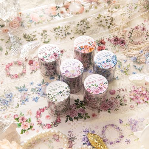 Alideco 6 pcs Decorative Adhesive Tapes Cartoon PET Tape Great for Bullet Journal Supplies, Arts, Scrapbook, DIY Crafts, Planners(huahuibiankuang) (huariji)