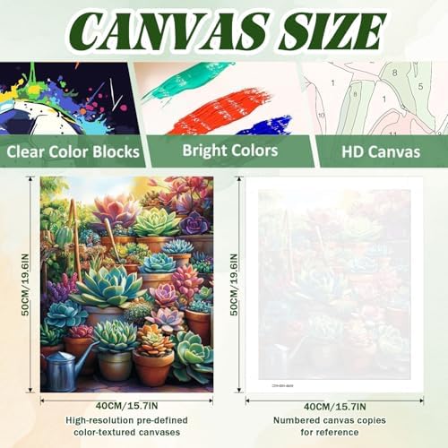 ICYANART Succulent Paint by Numbers Kit for Adults Beginner Plant Lover | Succulent Paint by Number for Adults Beginners, Acrylic Green Painting by Numbers, Succulent Number Painting 16x20 In