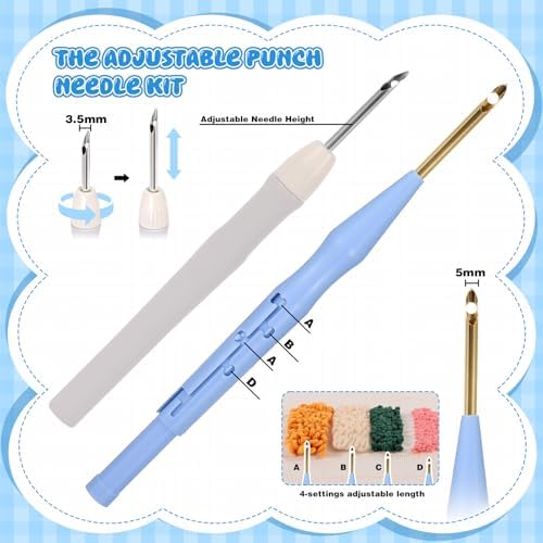 35Pcs Punch Needle Kit Adult Beginner, Adjustable Punch Needle Tool