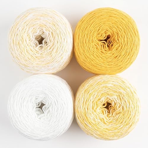 Baby Bloom Gradient Blanket Kit | 4 Balls Gradient Yarn, 50% Cotton & Viscose | Pattern Included | Revolution Fibers (Honey Bee Yellow)