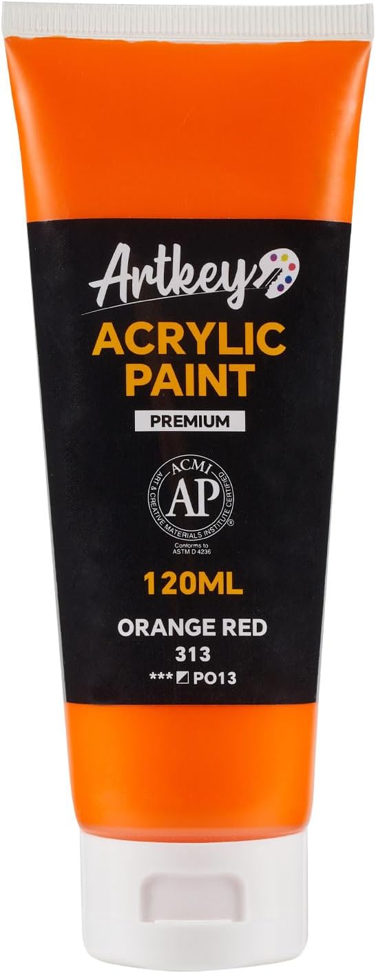 Artkey Acrylic Paint - Orange Red (120 ml/4.06 oz) Tubes, Rich & Vibrant Pigments, Professional Artists Acrylic Paints - Art Supplies for Canvas Wood Rock Clay Fabric Ceramics Art Crafts Painting