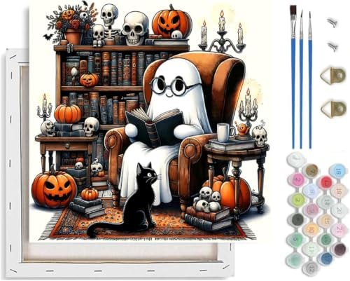Ghost Paint by Numbers Kit for Adults Beginner with Framed 10x10 Inch