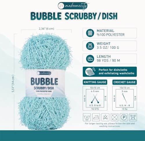 Makromecity Bubble Scrubby Yarn - 100% Premium Polyester Yarn for Crocheting and Knitting - 3.5 Oz (100g), 98 Yds (90m) - Ideal for Dishcloths, Crafting & Bath Washcloths (Mint, 1 Skein)
