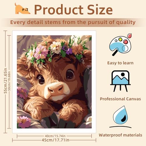 Reivworl Cow Paint by Numbers Kit for Adults Beginners, Highland Cow Paint by Numbers, Adult Paint by Number Kits for Gifts and Wall Decor 16x20 Inch