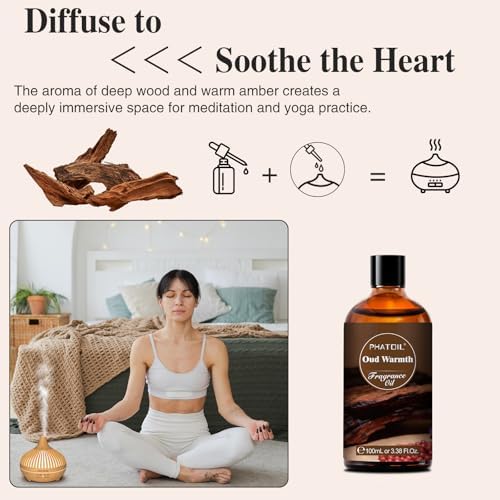 PHATOIL Oud Warmth Fragrance Oil for Diffuser Aromatherapy 3.38FL.OZ | Long Lasting Scented Oils For Humidifier, Air Freshener, DIY Soap Candle, Scent Project Making, Aroma Oil for Home Freshening