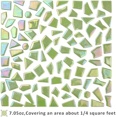 Youway Style Iridescent Glass Mosaic Tiles for Crafts Bulk,200g Green Broken Mosaic Glass Pieces for Garden Crafts Kits,DIY Mosaic Art Decor (Pack of 2)