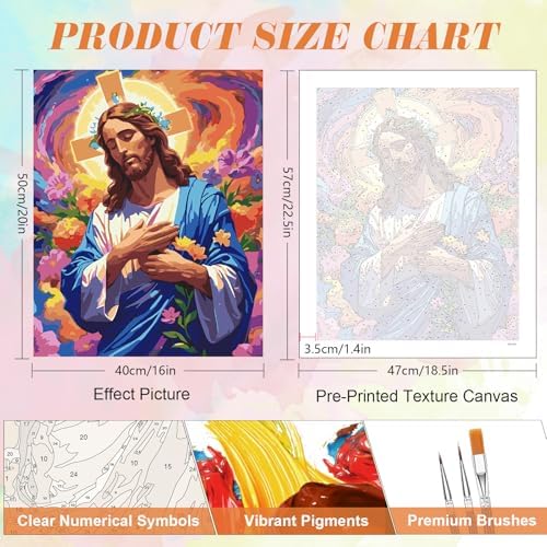 Kalonyth Jesus Paint by Numbers Kit for Adults, 16x20 inch, No Framed