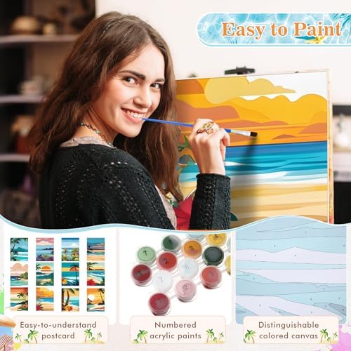 Humyoun 12 Pack 9 x 12 Inch Paint by Numbers Kit for Adults Beginners DIY Acrylic Oil Painting Paint by Number Kits Drawing Paintwork on Canvas Without Frame for Home Decor(Hawaiian Style)