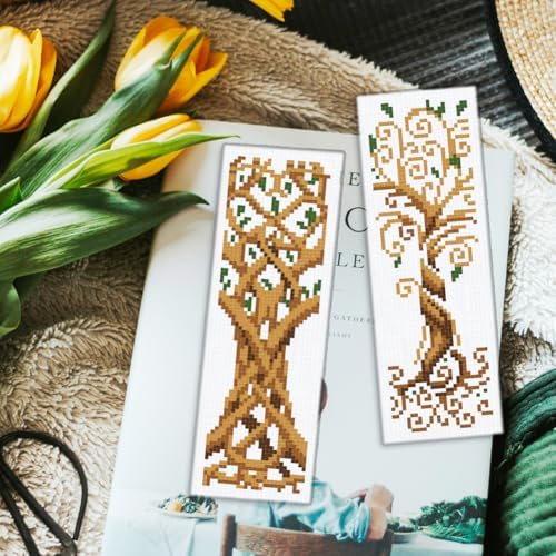 ORIGACH 6 Set Tree of Life Cross Stitch Bookmark Kit for Beginner