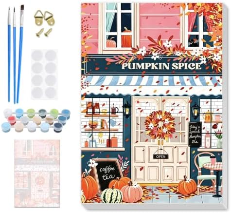 SENQAO Street Shop Paint by Numbers Kit for Adults Beginner, Fall Pumpkin Adult Paint by Number Kits on Canvas, DIY Acrylic Oil Easy Painting by Numbers for Home Wall Decor 8X12 inch